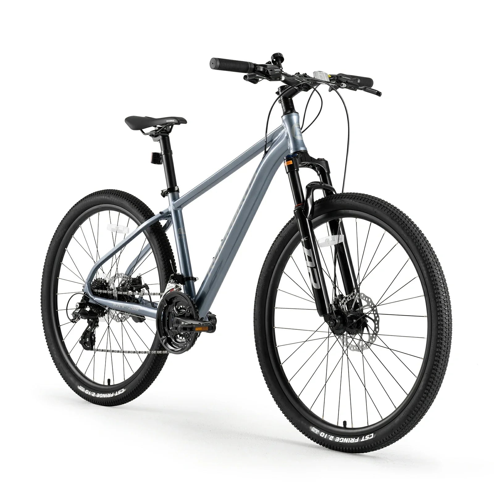 Hydraulic disc brake system on ROCKBROS MT200 mountain bike.
#color_steel blue