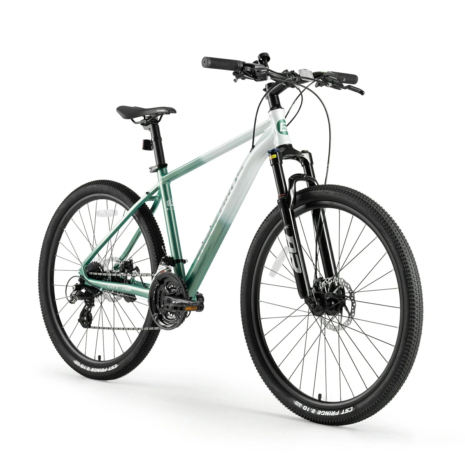 Hydraulic disc brake system on ROCKBROS MT200 mountain bike.
#color_light green