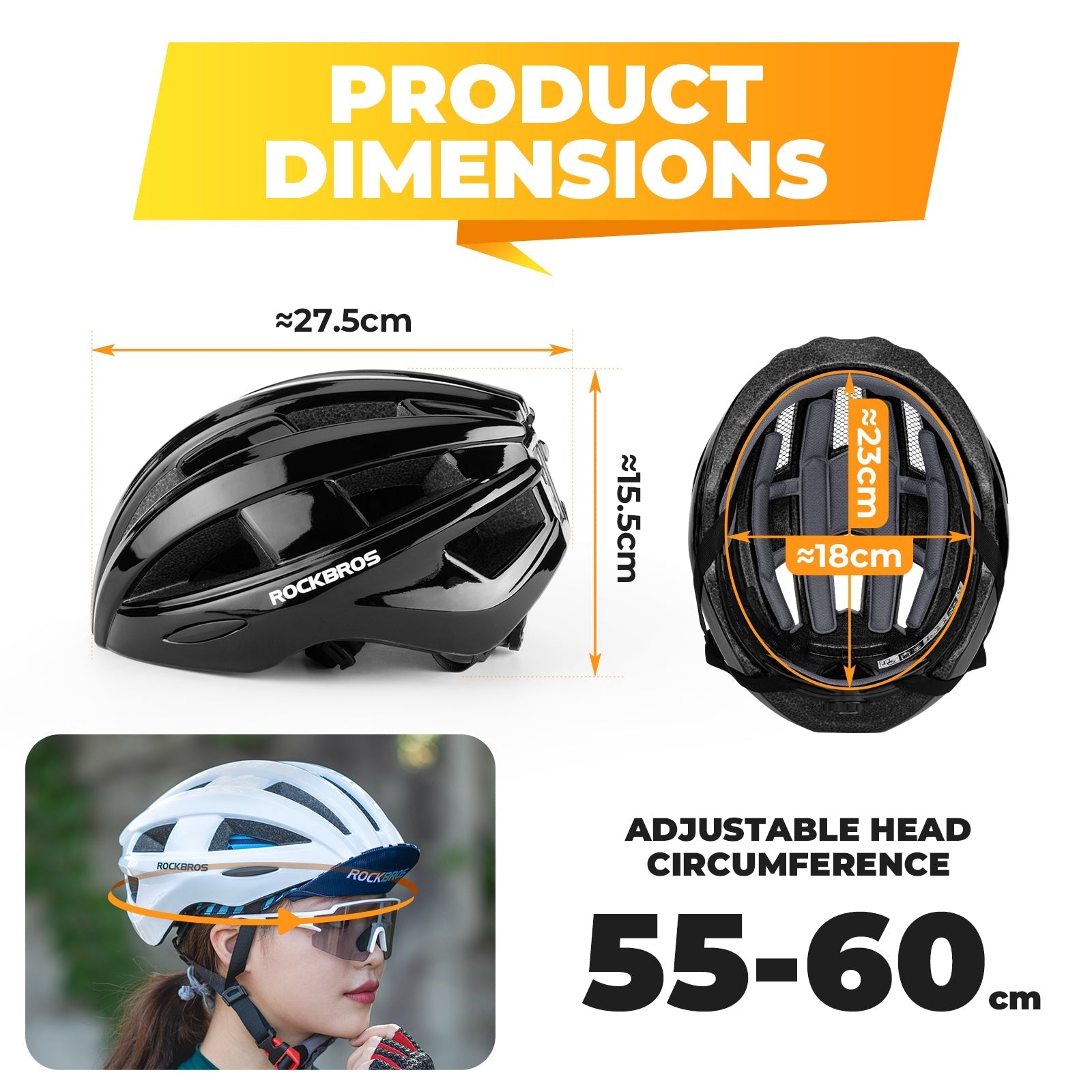 ROCKBROS Bicycle Helmet MTB Road Cycling Rear Light s Integrally-molded EPS+PC Ultralight - ROCKBROS