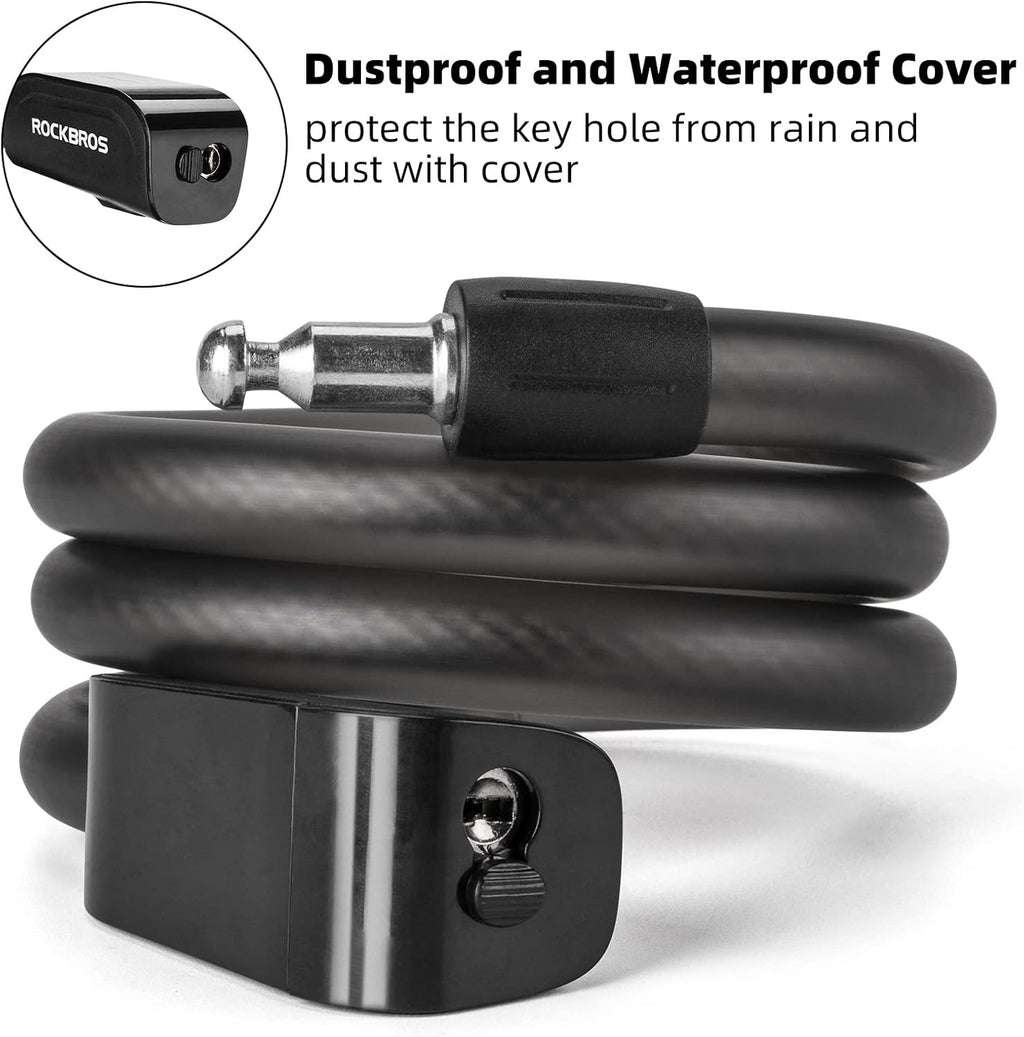 ROCKBROS 4ft Bike Cable Lock - Secure, Lightweight with Mounting Bracket#Color_Charcoal Black