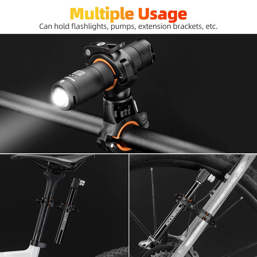 ROCKBROS 2 Pieces Bike Torch Clamp 360° Rotatable Bike Flashlight Mount