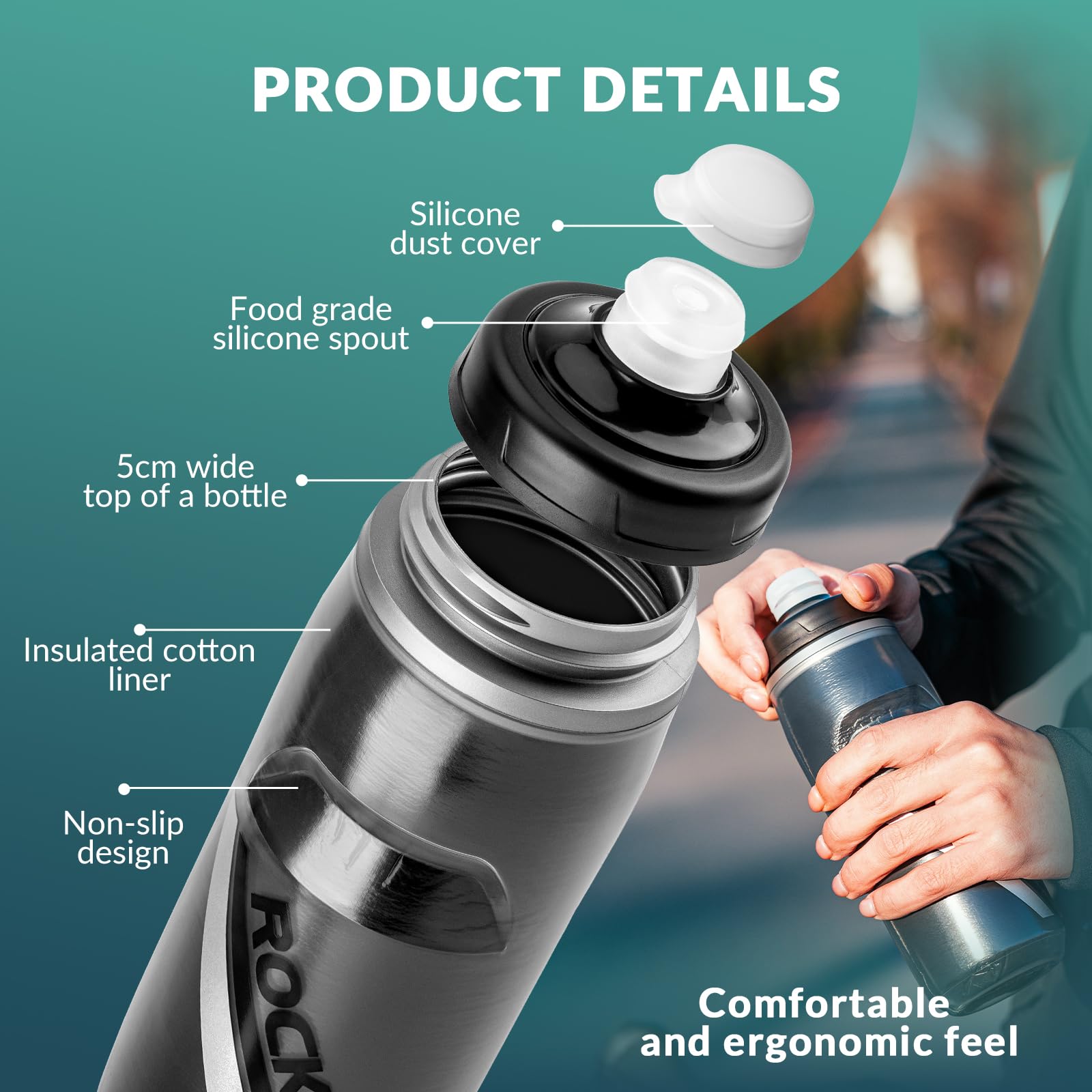 ROCKBROS 620ml Leakproof Insulated Sports Water Bottle for Bikes Outdoor - ROCKBROS-UK