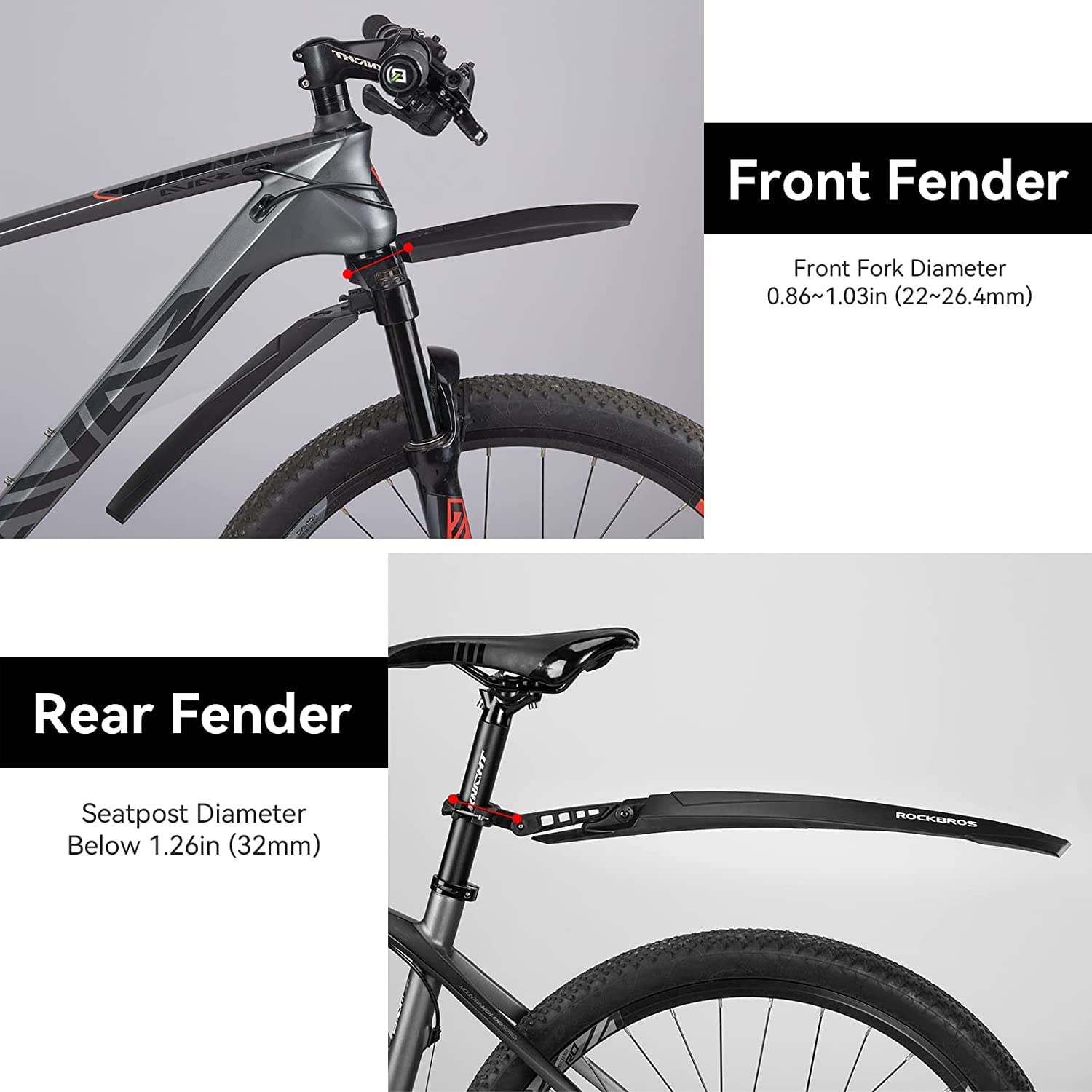 ROCKBROS Adjustable MTB Bicycle Fender Set Front Rear Fender - ROCKBROS-UK
