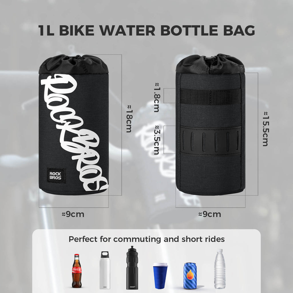 ROCKBROS 1L handlebar bag with integrated bottle holder, ideal for cycling hydration and storage.#Color_Black