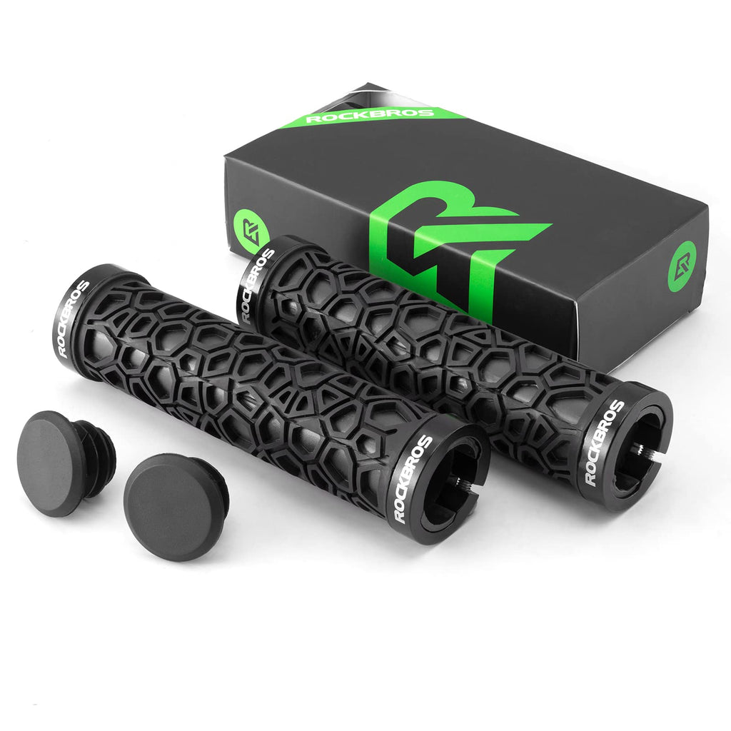 ROCKBROS Bicycle Handlebar Grips Aluminum Alloy Double Lock-on Bike Grips #Color_Black