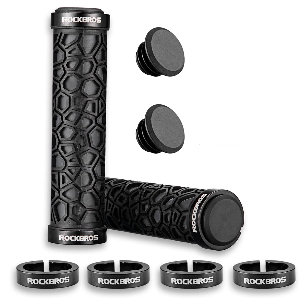 ROCKBROS Bicycle Handlebar Grips Aluminum Alloy Double Lock-on Bike Grips #Color_Black