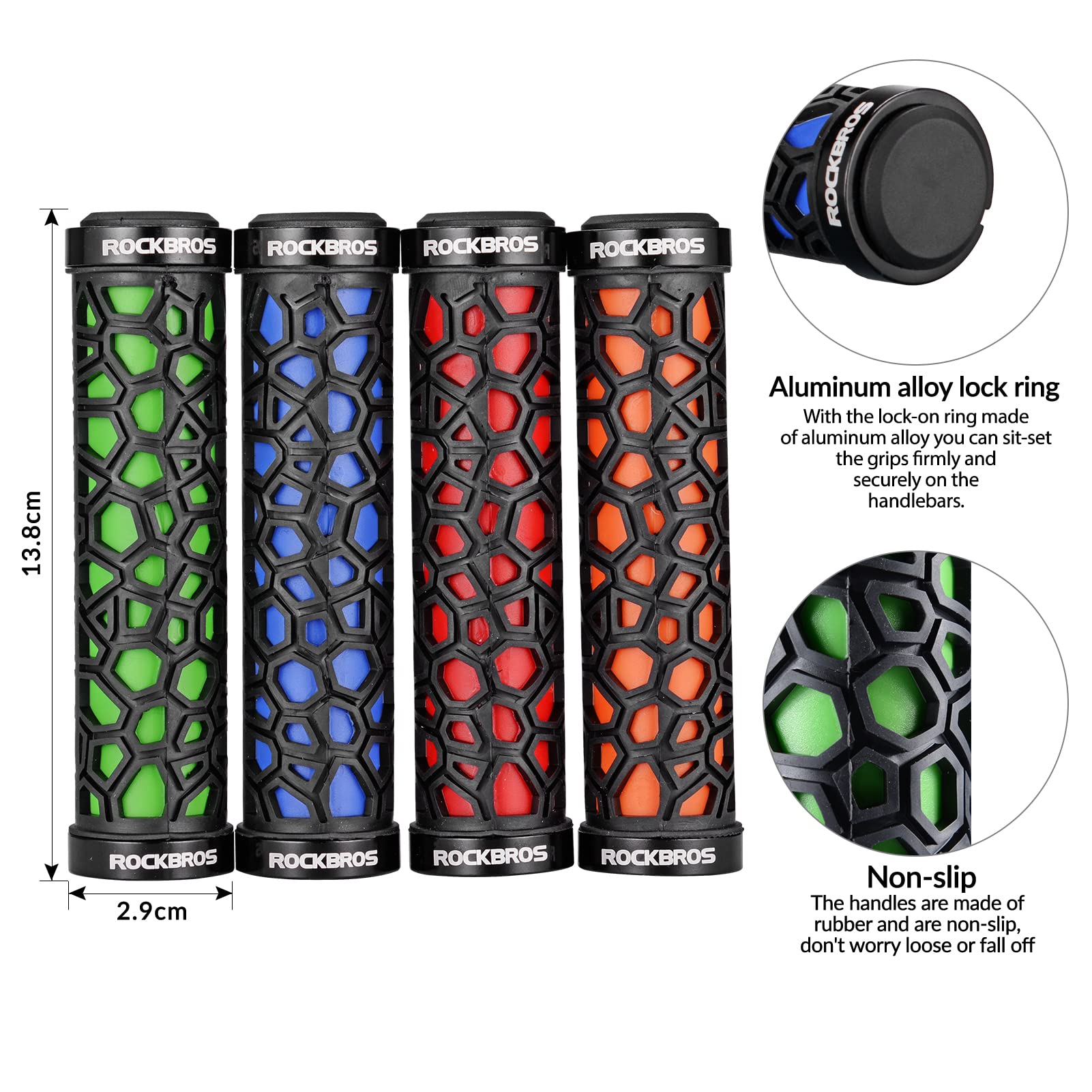ROCKBROS Bicycle Handlebar Grips Aluminum Alloy Double Lock-on Bike Grips #Color_Orange