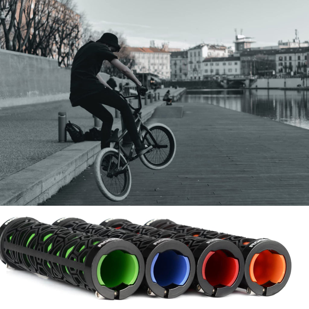 ROCKBROS Bicycle Handlebar Grips Aluminum Alloy Double Lock-on Bike Grips #Color_Orange