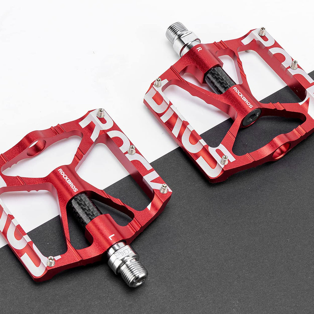 ROCKBROS Bicycle Pedals 9/16 Mountain Bike Pedals Aluminium (Pair) #Color_Red