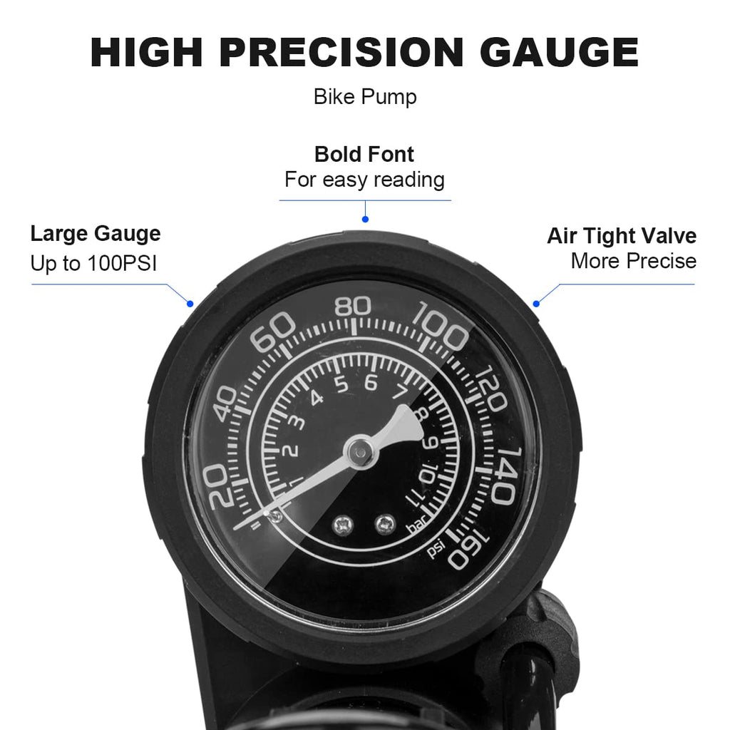 ROCKBROS Bicycle Pump Mini Foot Pumps Portable Pump with Pressure Gauge