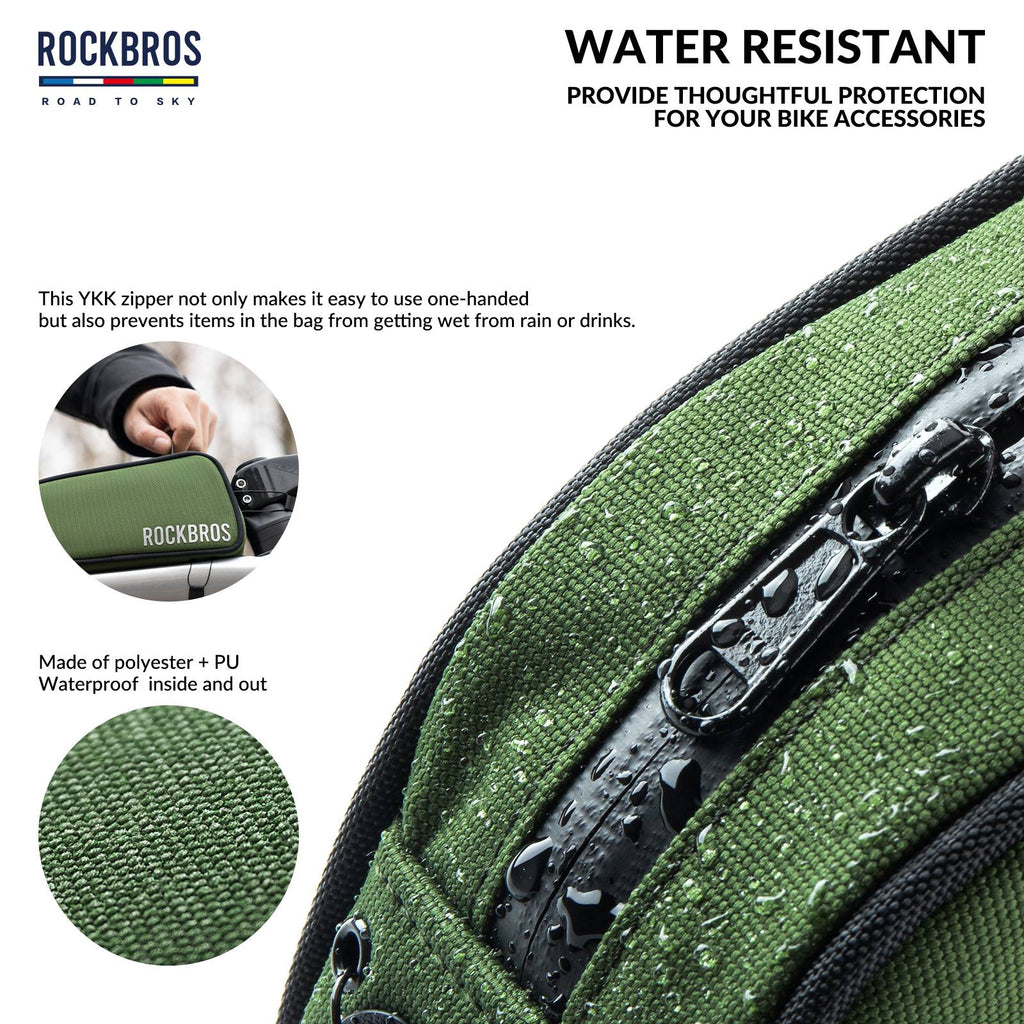ROCKBROS Bicycle Top Tube Bag Frame Bag 0.7L Reflective Bicycle Bag #Color_Army Green