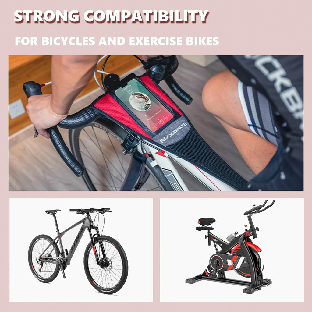 rockbros dual-layer sweat guard stretched between handlebar and seat-post on indoor road bike #Style_Type C (Wider)