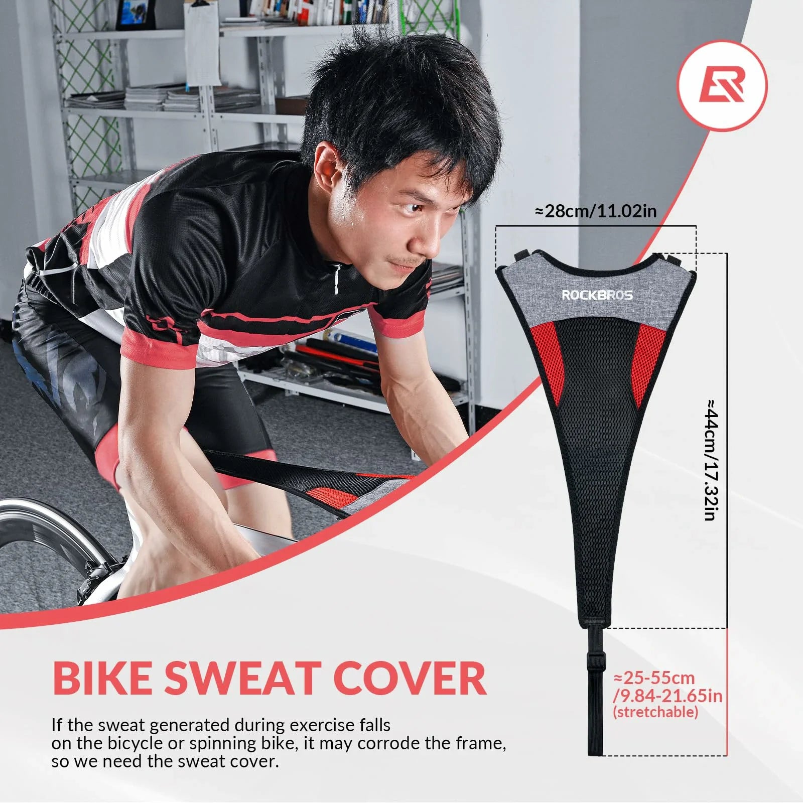 rockbros dual-layer sweat guard stretched between handlebar and seat-post on indoor road bike #Style_Type B