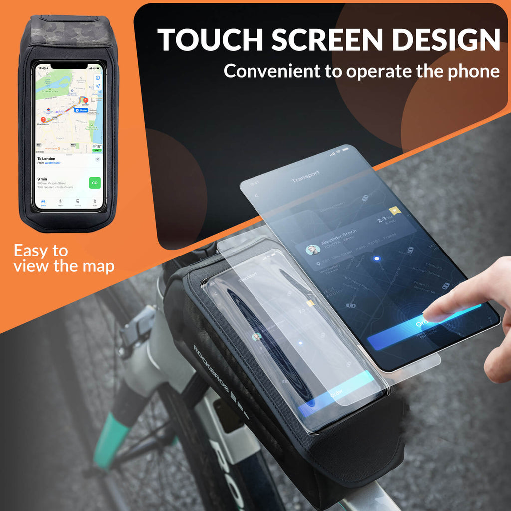 ROCKBROS Bike Frame Bag 1.7L – Smart Storage + Phone Access On The Go!​ #Color_Camouflage