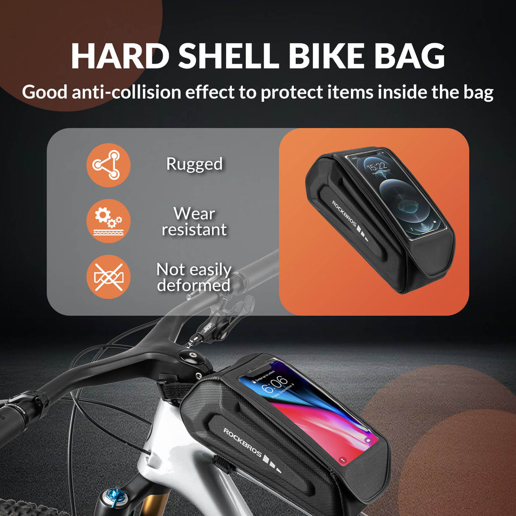 ROCKBROS Bike Frame Bag 1.7L – Smart Storage + Phone Access On The Go!​ #Color_Black