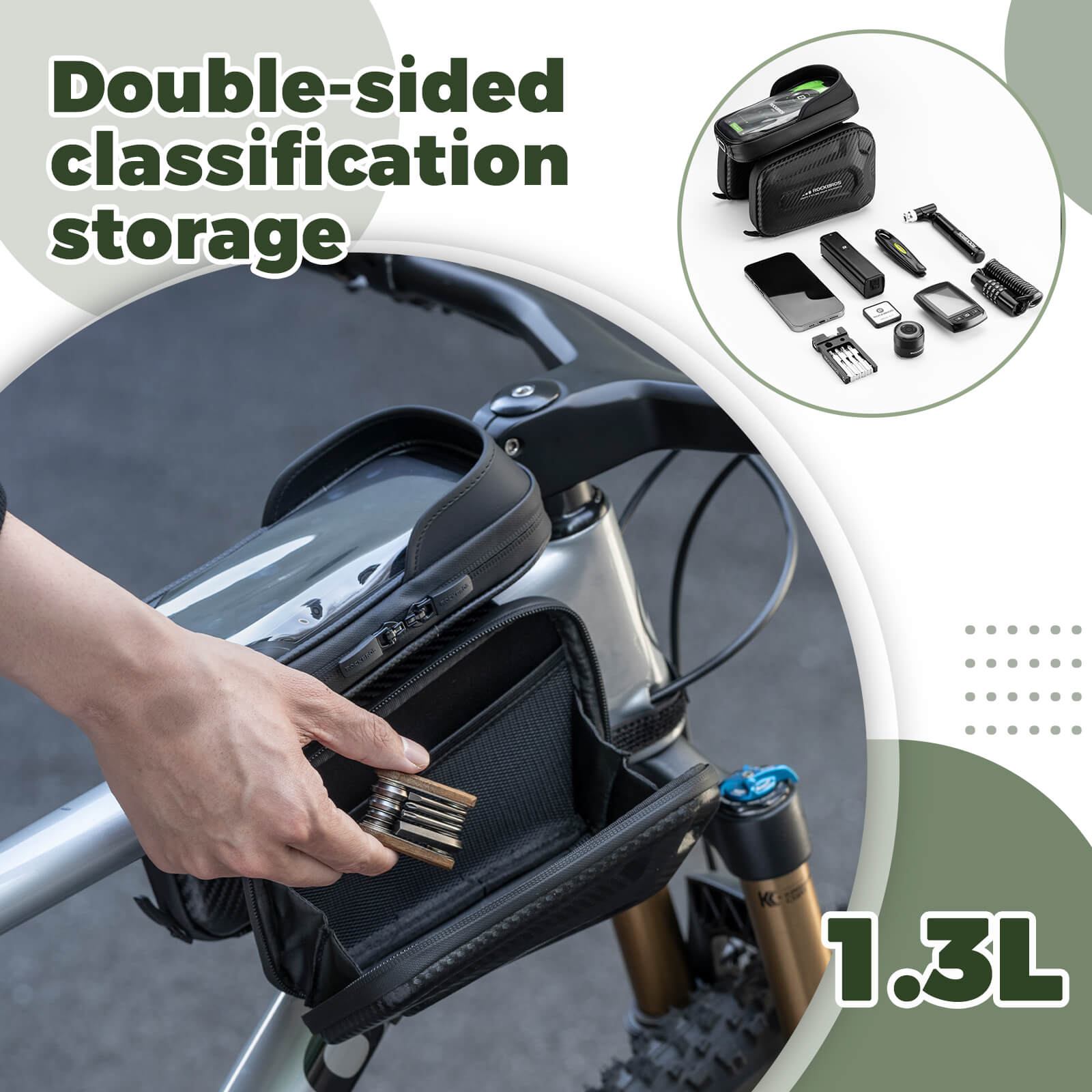 ​ROCKBROS Bike Frame Bag – Phone Storage with Touch Screen Access (Water-Resistant)