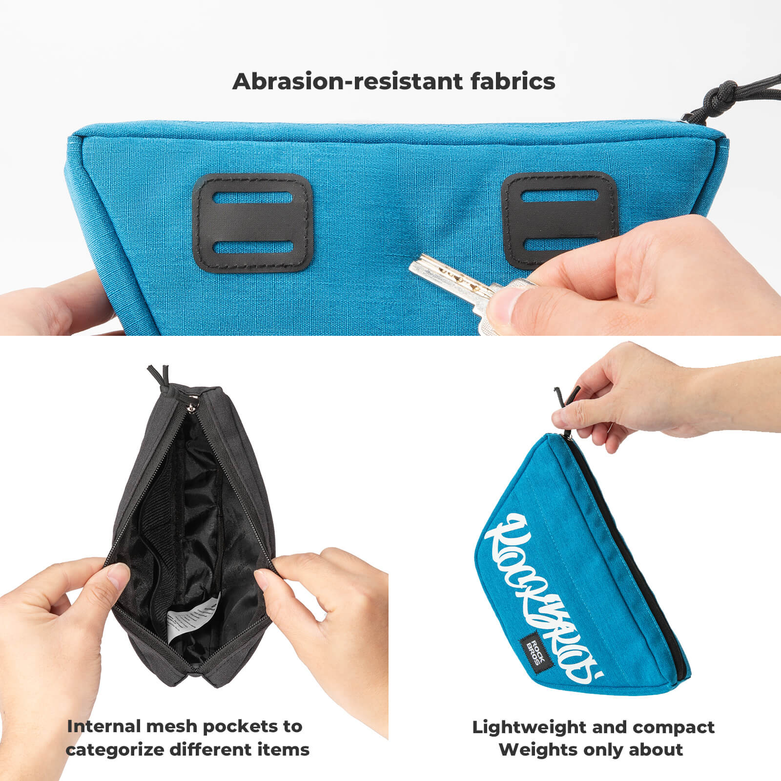 ROCKBROS trapezoid-shaped bike handlebar bags with waterproof design and spacious storage for cycling essentials. 