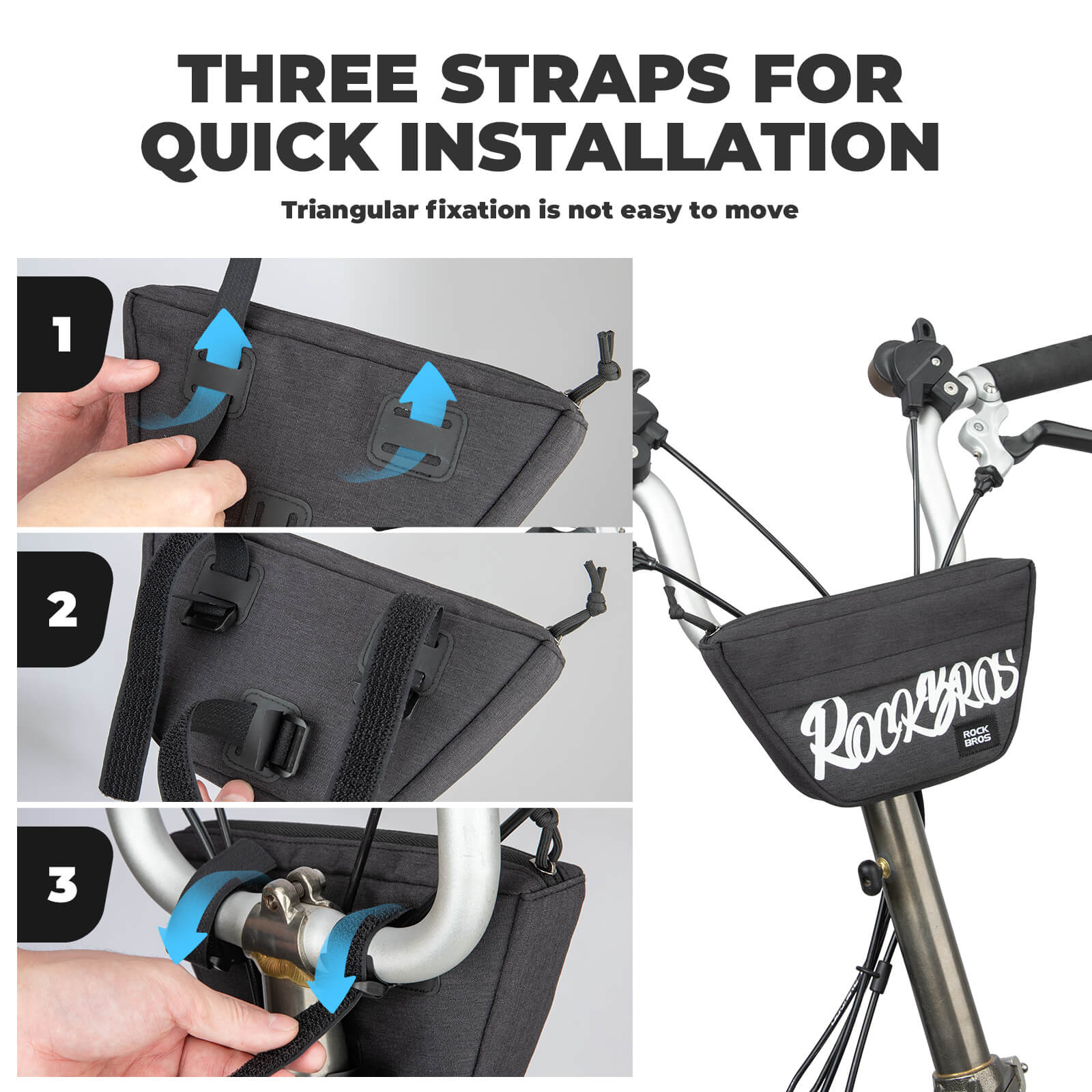 ROCKBROS trapezoid-shaped bike handlebar bags with waterproof design and spacious storage for cycling essentials. 