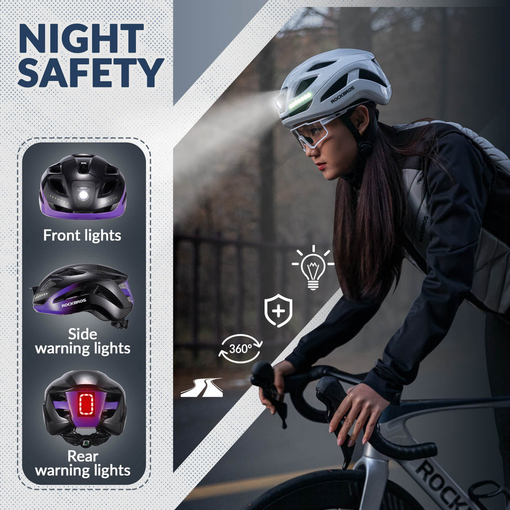 ROCKBROS bike helmet with light, USB rechargeable, adjustable, in black and purple, ideal for safe cycling #Color_Black Purple