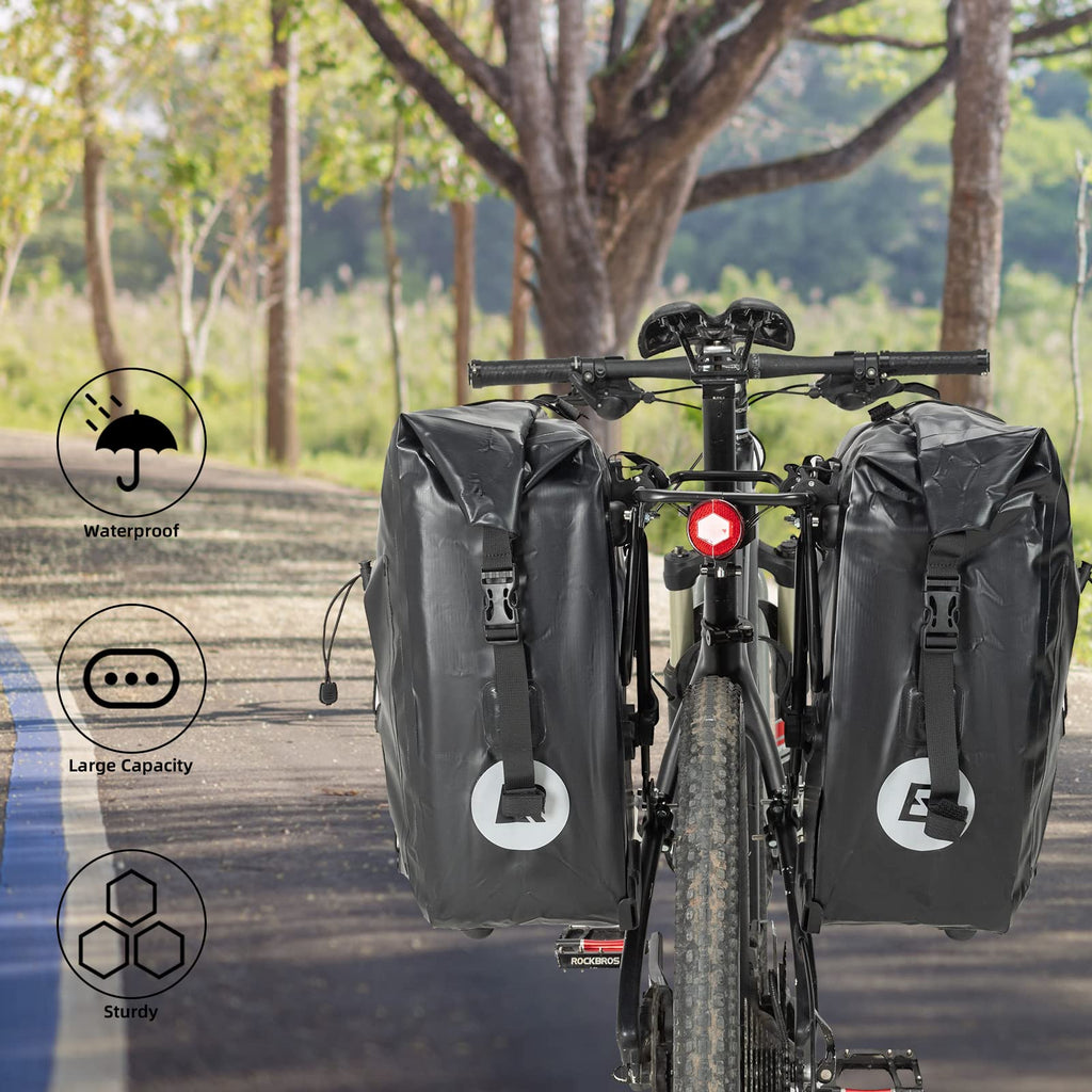 ROCKBROS Bike Pannier Bag 25L 32L 100% Waterproof Rear Rack Bike Bag #Style_Black