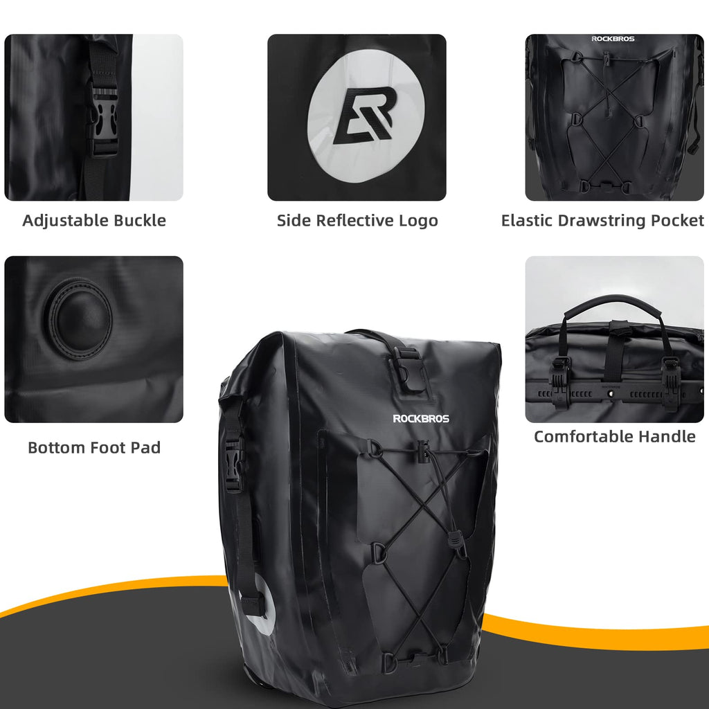 ROCKBROS Bike Pannier Bag 25L 32L 100% Waterproof Rear Rack Bike Bag #Style_Gray