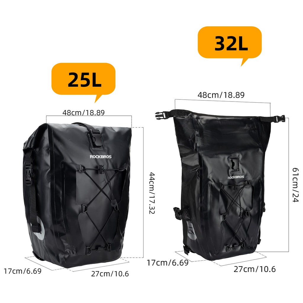 ROCKBROS Bike Pannier Bag 25L 32L 100% Waterproof Rear Rack Bike Bag #Style_Gray