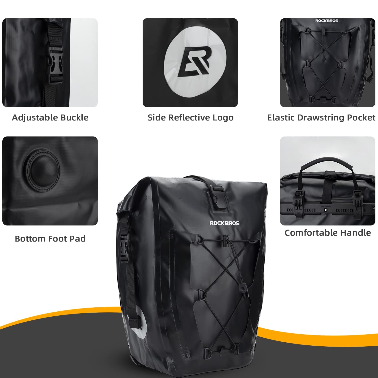 ROCKBROS Bike Pannier Bag 25L 32L 100% Waterproof Rear Rack Bike Bag #Style_Orange-2pcs