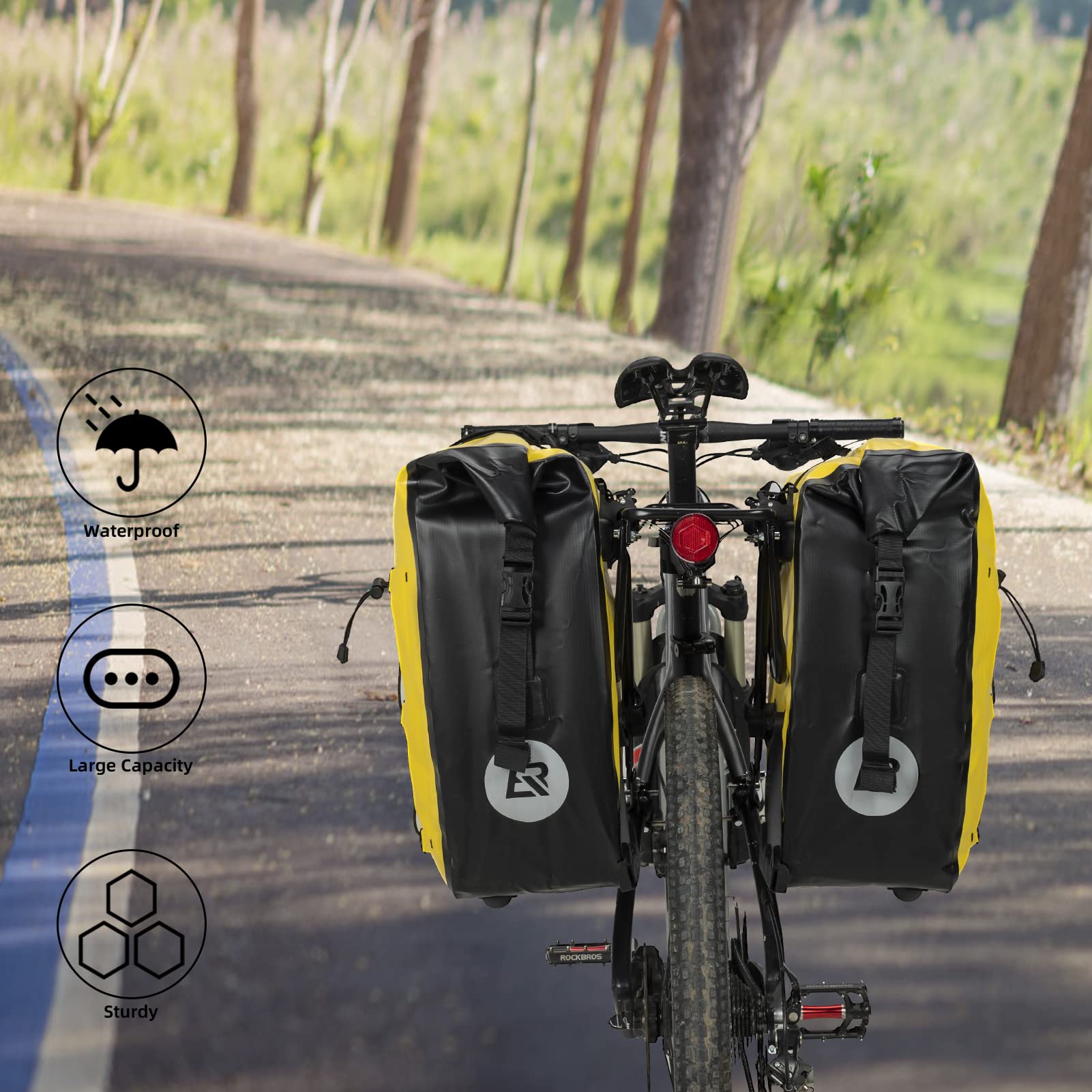 ROCKBROS Bike Pannier Bag 25L 32L 100% Waterproof Rear Rack Bike Bag #Style_Yellow