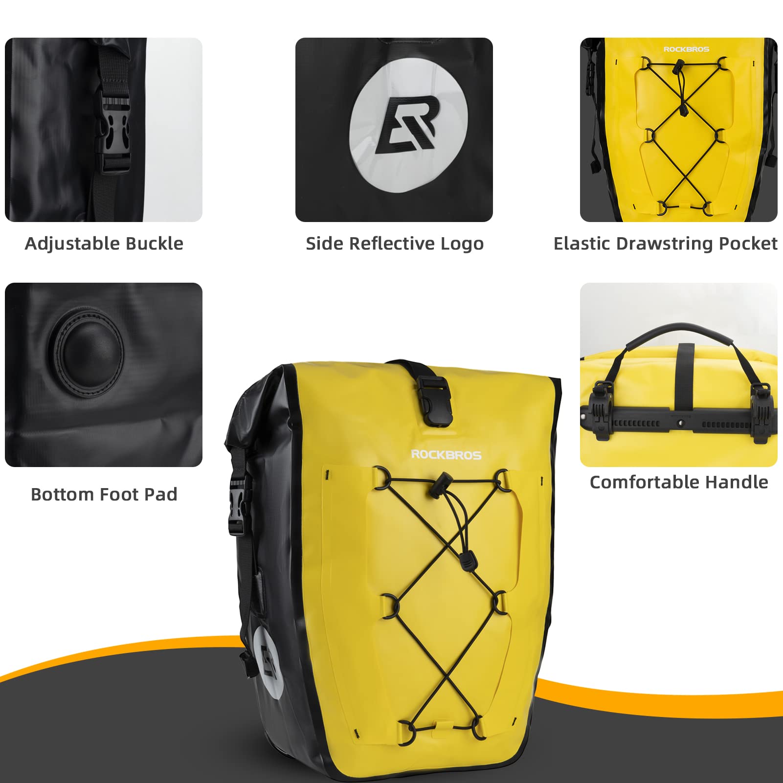ROCKBROS Bike Pannier Bag 25L 32L 100% Waterproof Rear Rack Bike Bag #Style_Yellow-2pcs