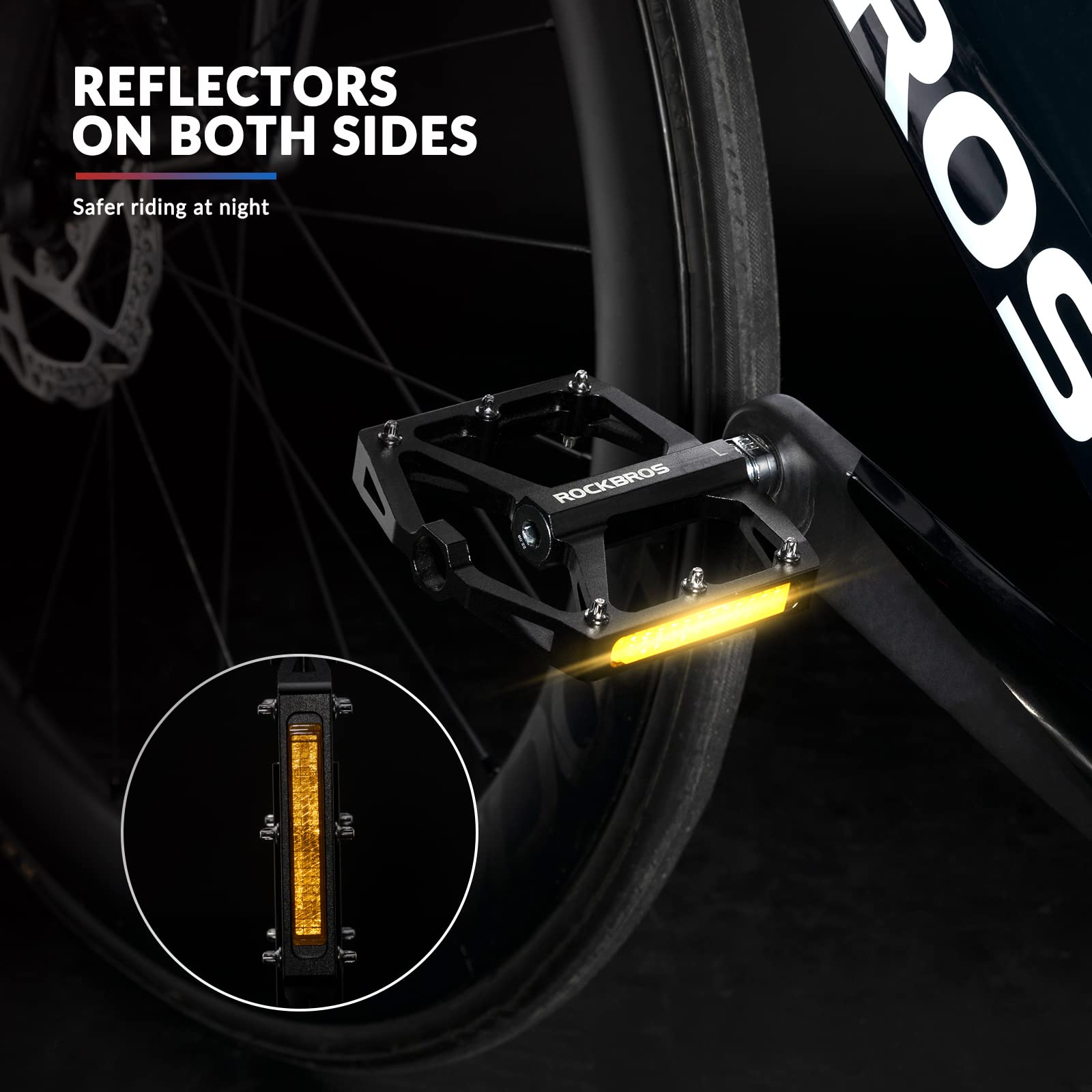 ROCKBROS Bike Pedals Aluminum Alloy Light Flat Pedals with Reflectors #Color_Titanium