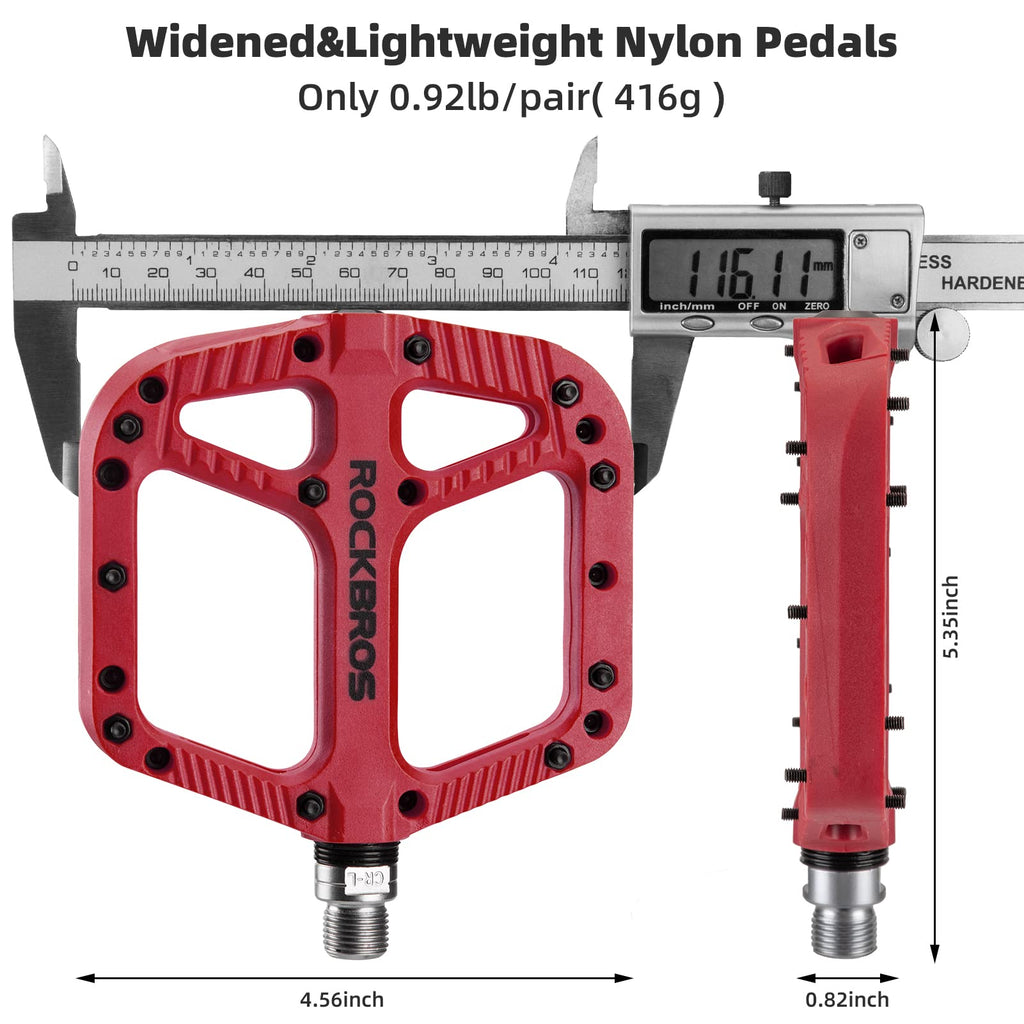 ROCKBROS Bike Pedals Nylon Fiber 9/16" Cycling Wide Platform Flat #Color_Red