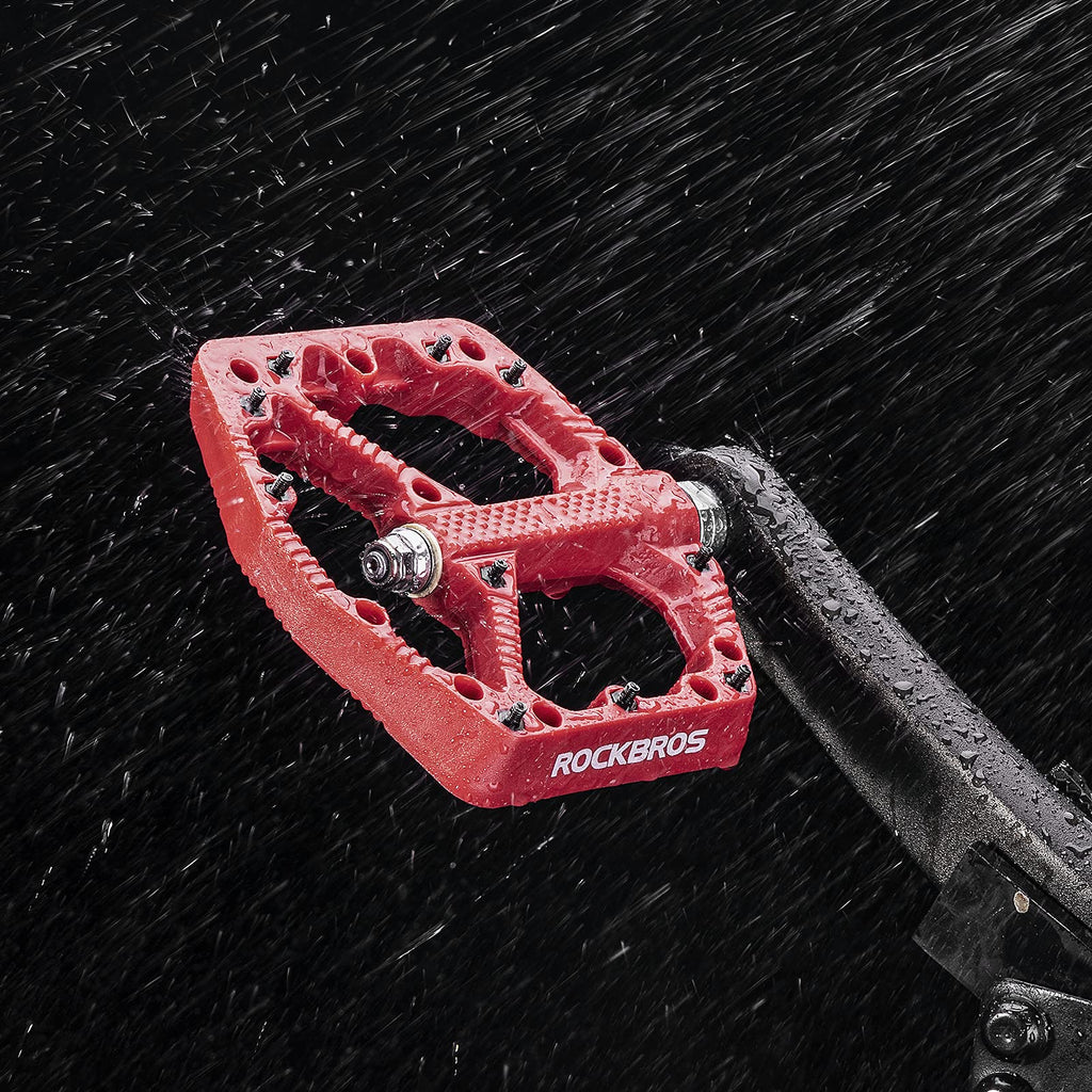 ROCKBROS Bike Pedals Nylon MTB Pedals Non-Slip Wear-Resistant (Pair) #Color_Red