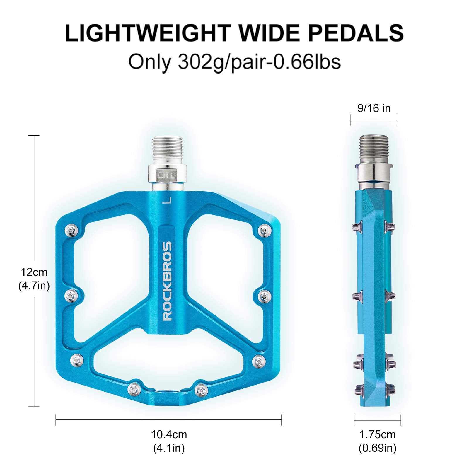 ROCKBROS Bike Pedals Ultra Lightweight Flat  Pedals 9/16 Inch (Pair) #Color_Blue