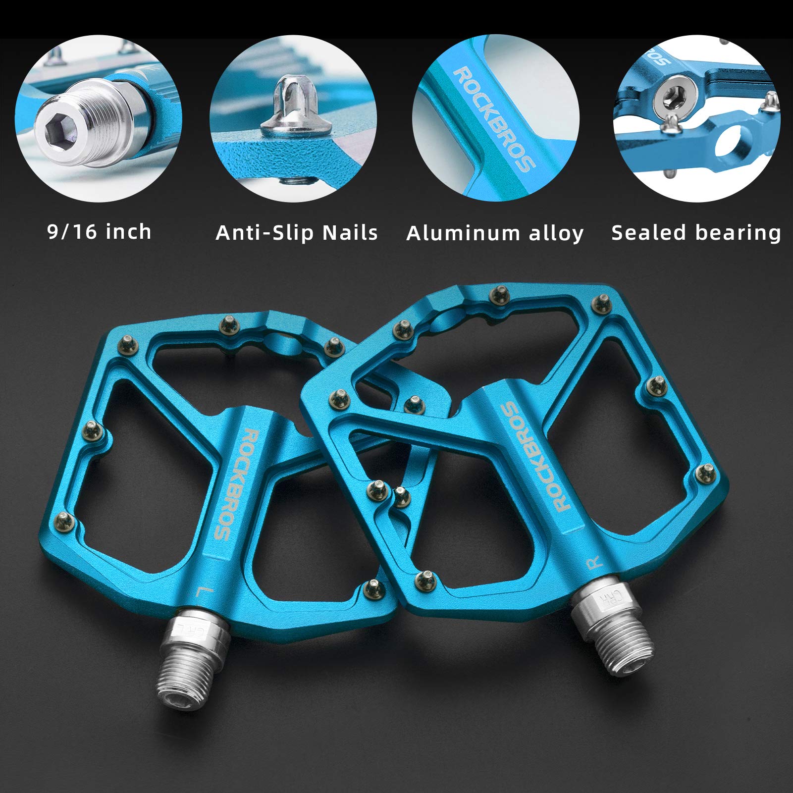 ROCKBROS Bike Pedals Ultra Lightweight Flat  Pedals 9/16 Inch (Pair) #Color_Blue