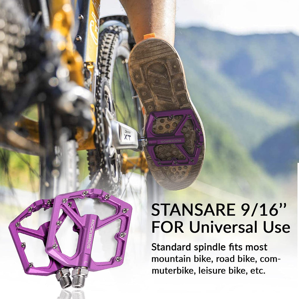 ROCKBROS Bike Pedals Ultra Lightweight Flat  Pedals 9/16 Inch (Pair) #Color_Purple