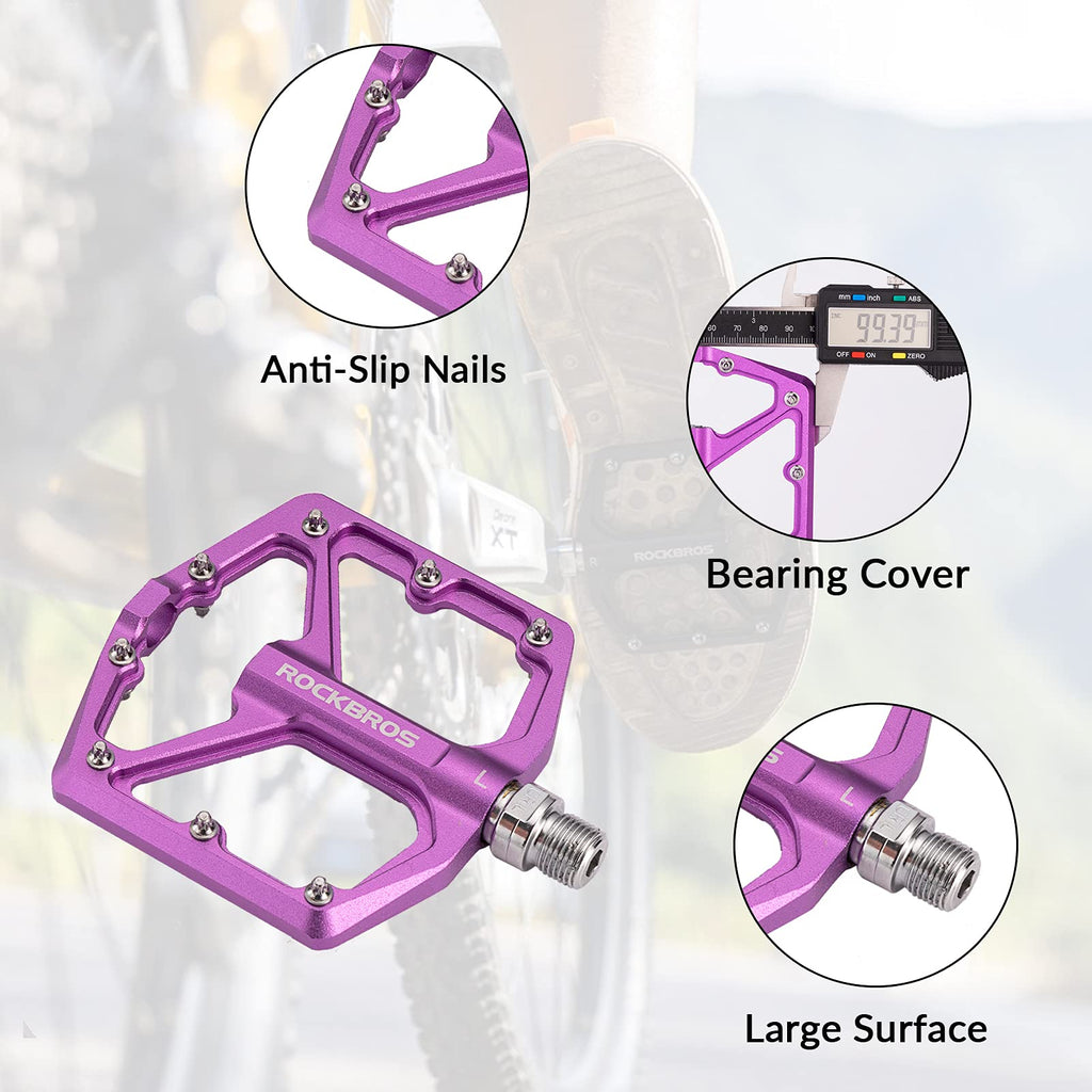 ROCKBROS Bike Pedals Ultra Lightweight Flat  Pedals 9/16 Inch (Pair) #Color_Purple