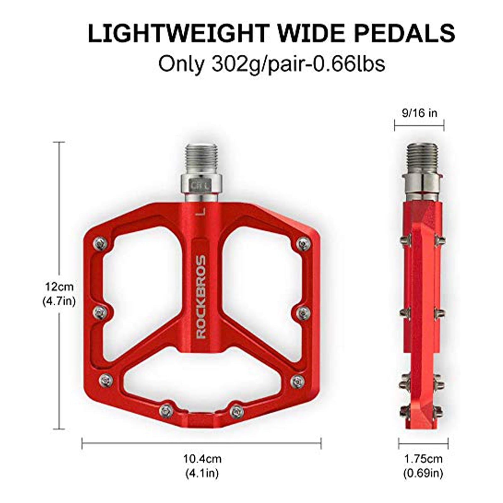 ROCKBROS Bike Pedals Ultra Lightweight Flat  Pedals 9/16 Inch (Pair) #Color_Red