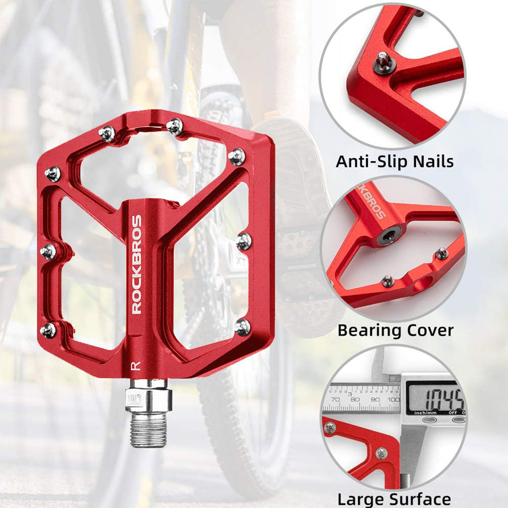 ROCKBROS Bike Pedals Ultra Lightweight Flat  Pedals 9/16 Inch (Pair) #Color_Red
