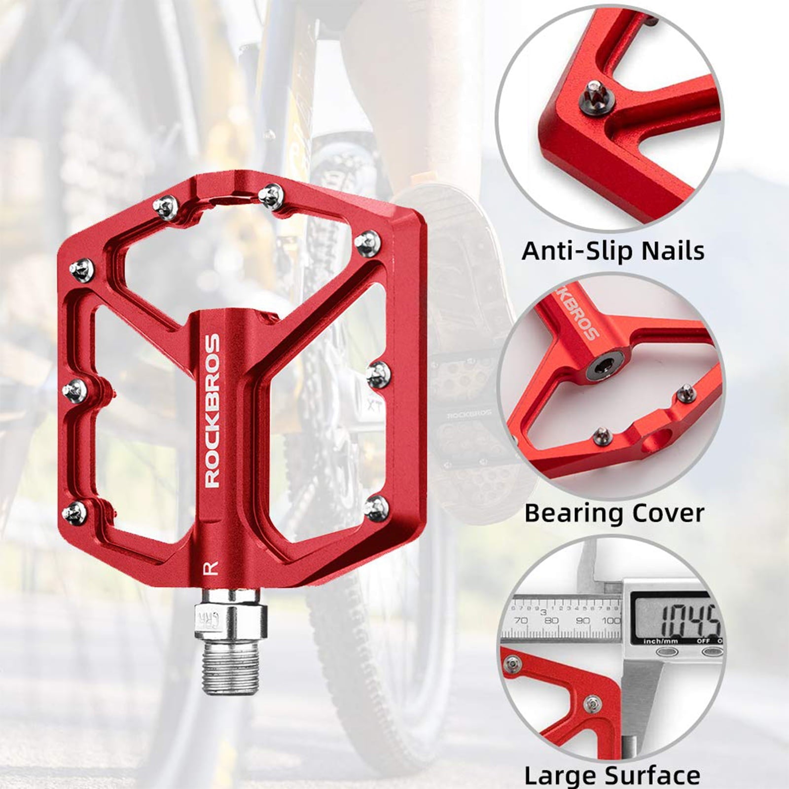 ROCKBROS Bike Pedals Ultra Lightweight Flat  Pedals 9/16 Inch (Pair) #Color_Red