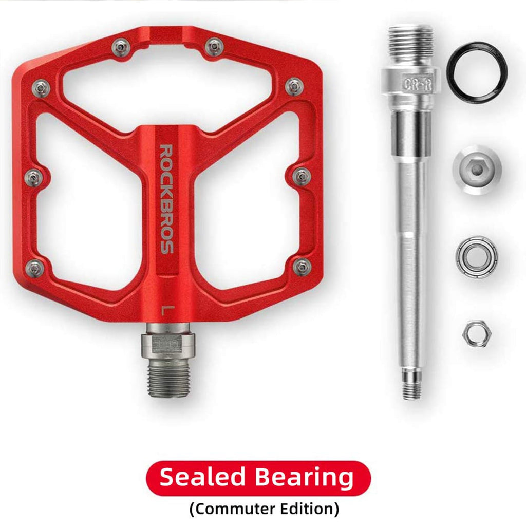 ROCKBROS Bike Pedals Ultra Lightweight Flat  Pedals 9/16 Inch (Pair) #Color_Red