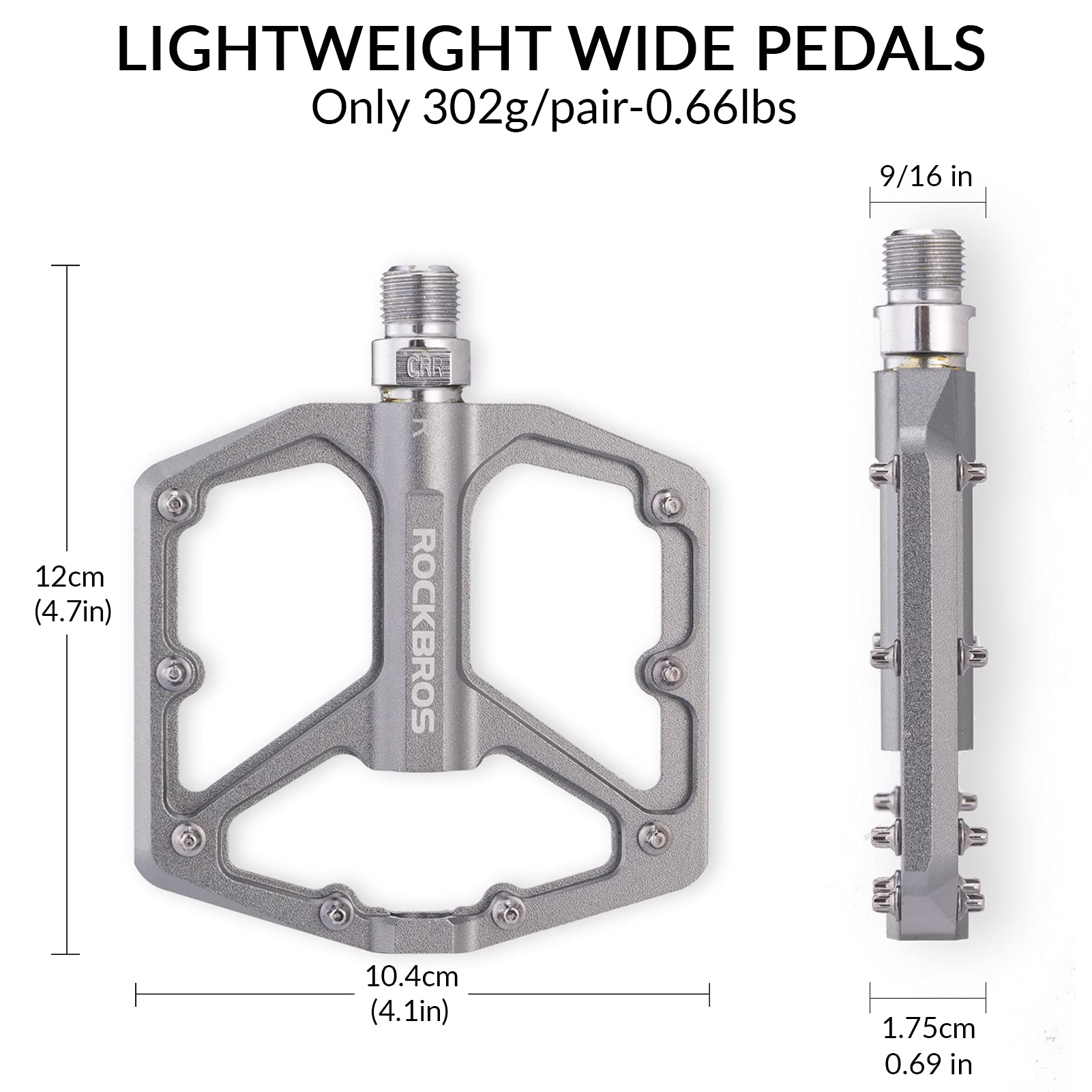 ROCKBROS Bike Pedals Ultra Lightweight Flat  Pedals 9/16 Inch (Pair) #Color_Titanium