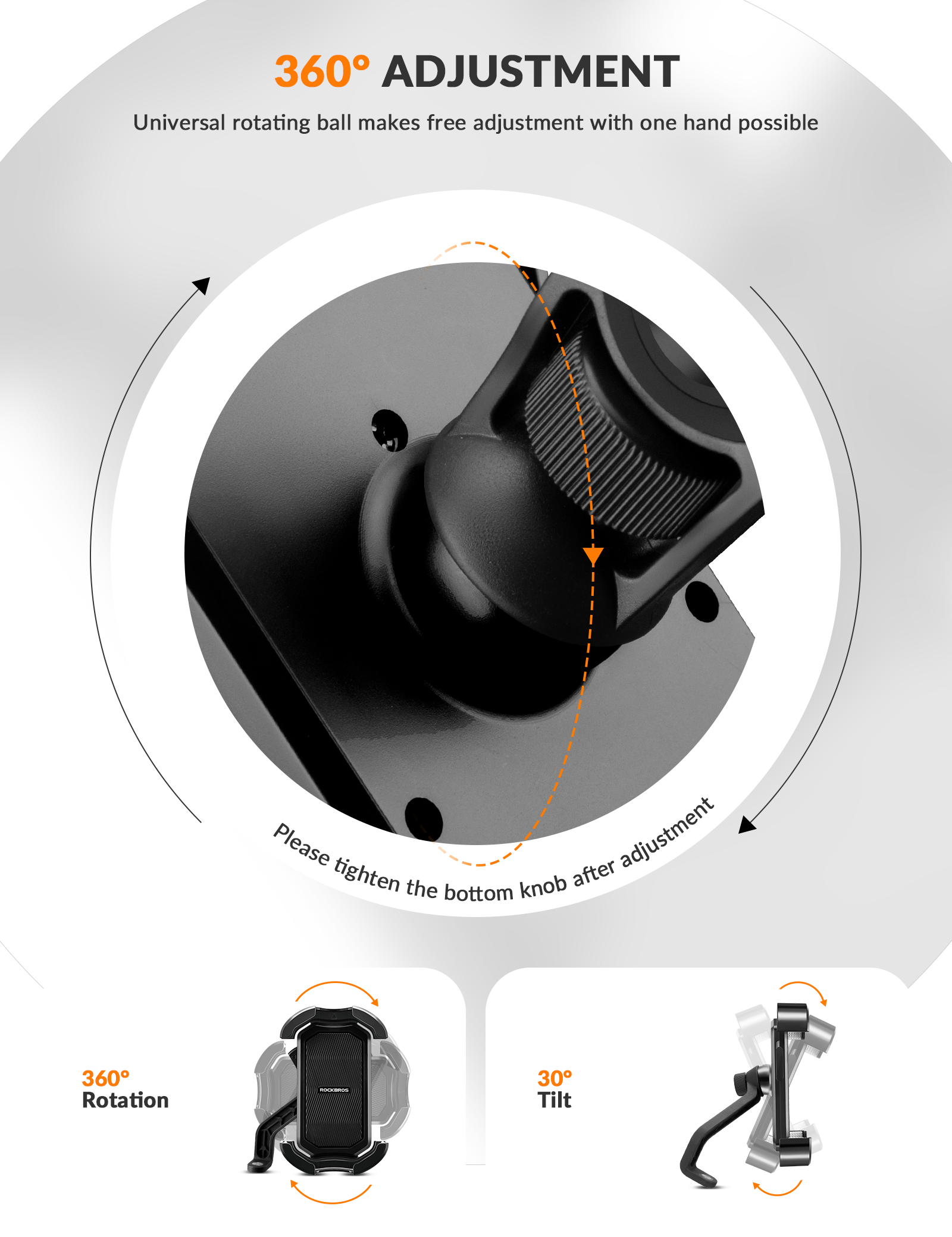 ROCKBROS Bike Phone Mount 360°Rotatable Phone Mount for Bicycle Motorcycle #Style_Black (rear view mirror)