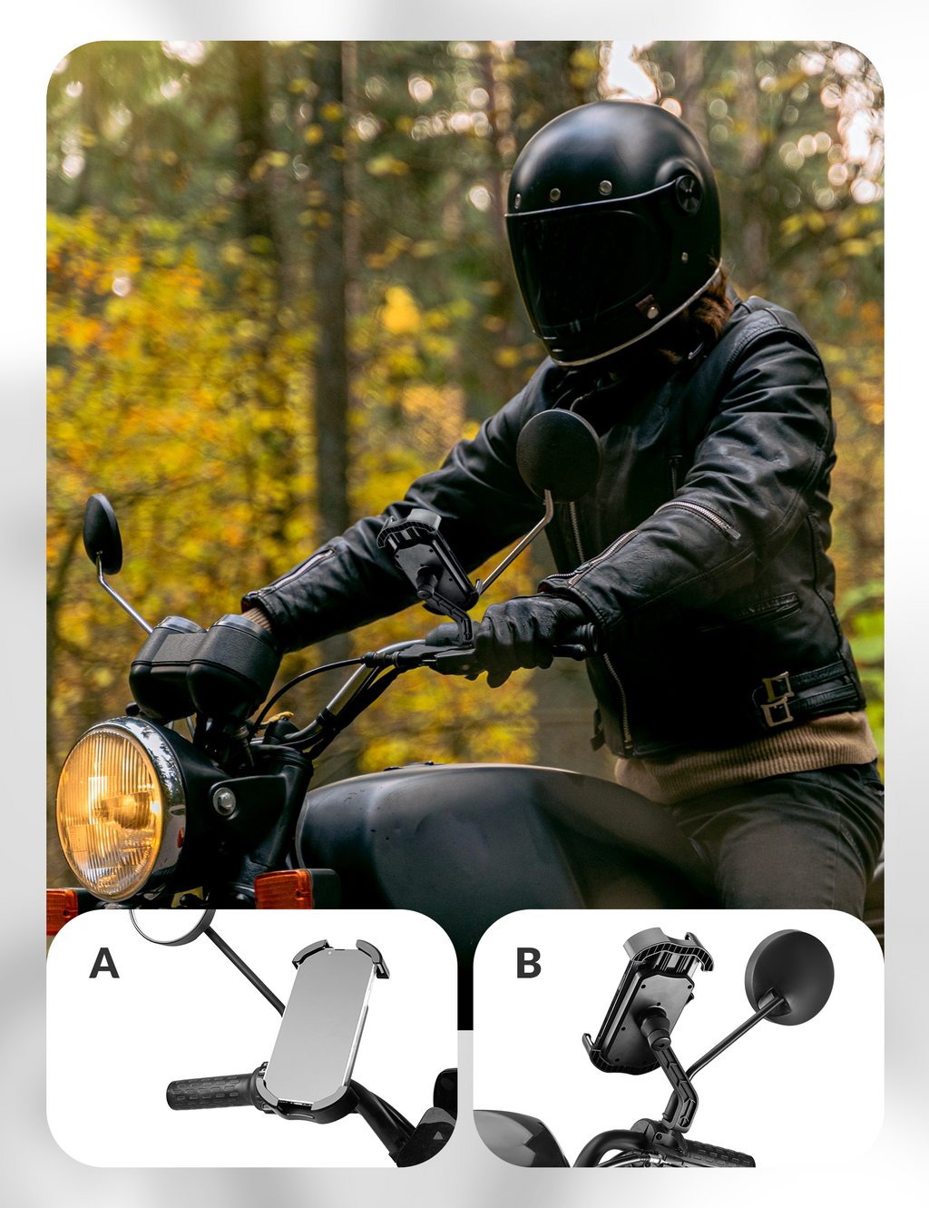 ROCKBROS Bike Phone Mount 360°Rotatable Phone Mount for Bicycle Motorcycle #Style_Black (rear view mirror)