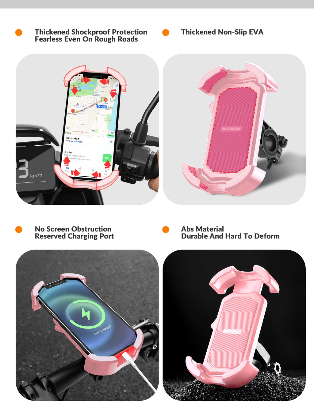ROCKBROS Bike Phone Mount 360°Rotatable Phone Mount for Bicycle Motorcycle #Style_Pink (handlebar)