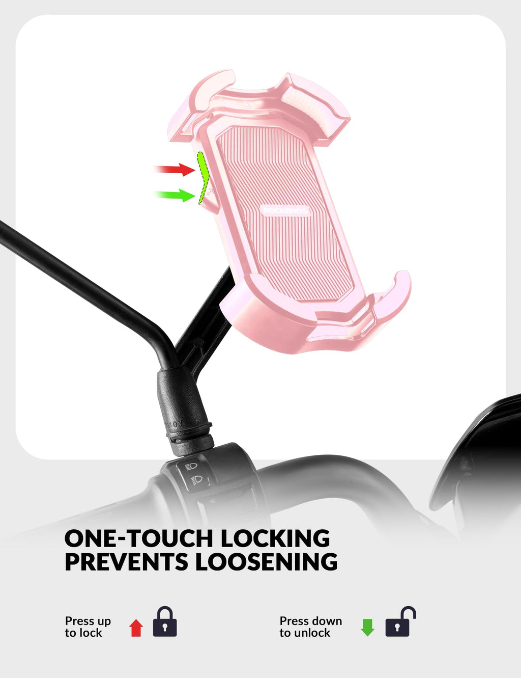 ROCKBROS Bike Phone Mount 360°Rotatable Phone Mount for Bicycle Motorcycle #Style_Pink (rear view mirror)