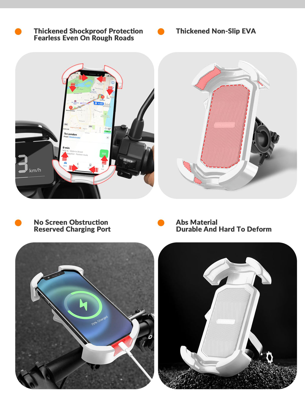 ROCKBROS Bike Phone Mount 360°Rotatable Phone Mount for Bicycle Motorcycle #Style_White (handlebar)