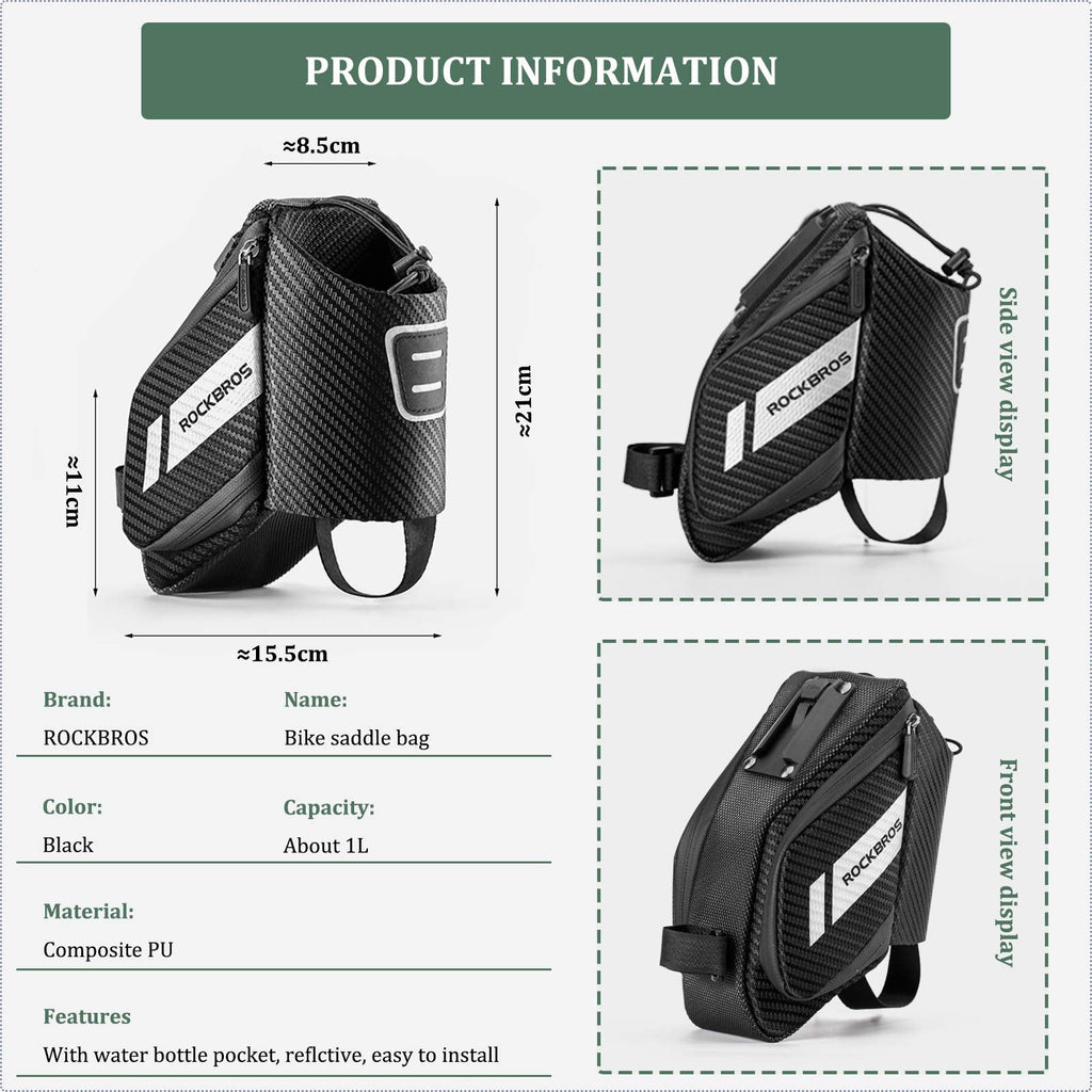 ROCKBROS Bike Saddle Bag Waterproof with Water Bottle Pocket Quick Release