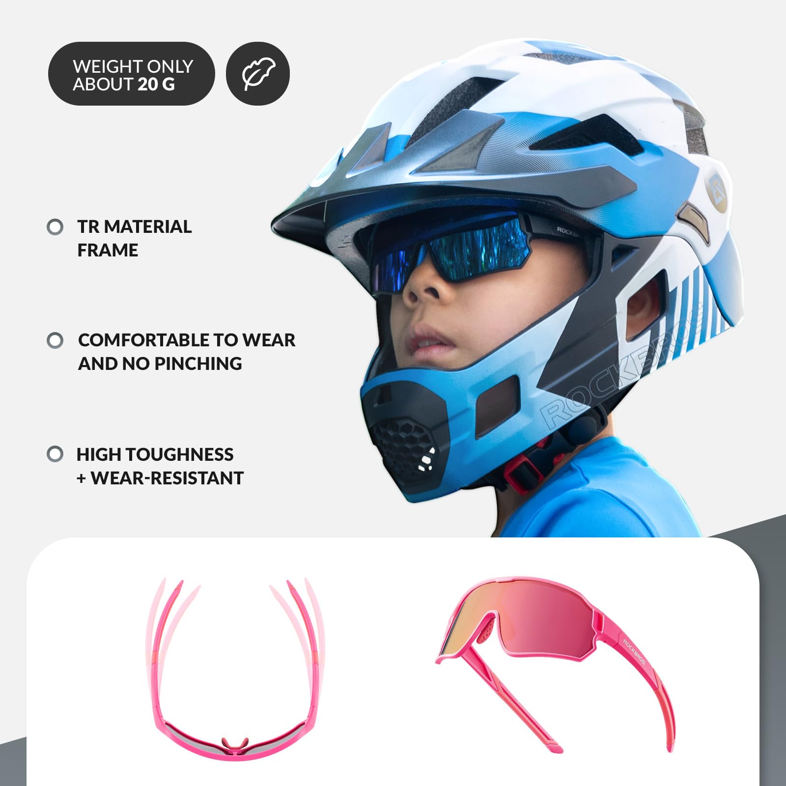 ROCKBROS Children's Cycling glasses UV400 Protection Sunglasses for Boys Girls #Color_Pink