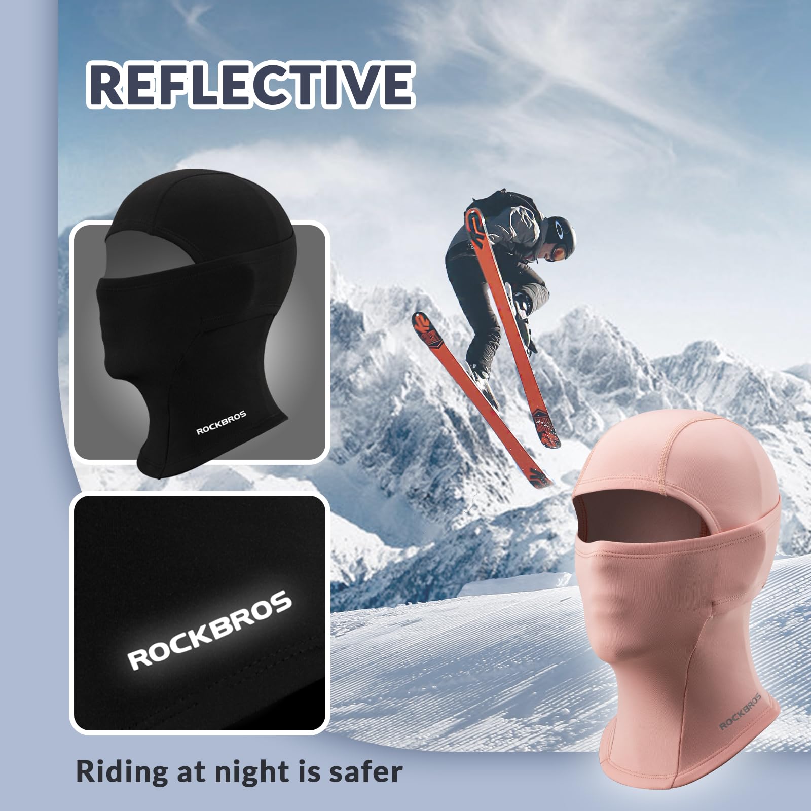 ROCKBROS Children's Thermal Windproof Breathable Balaclava for Autumn Winter #Color_Pink