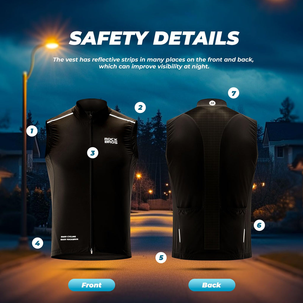 ROCKBROS Cycling Gilet Sleeveless Windbreaker Reflective Lightweight Vest